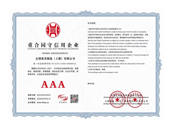 重合同守信用企业证书